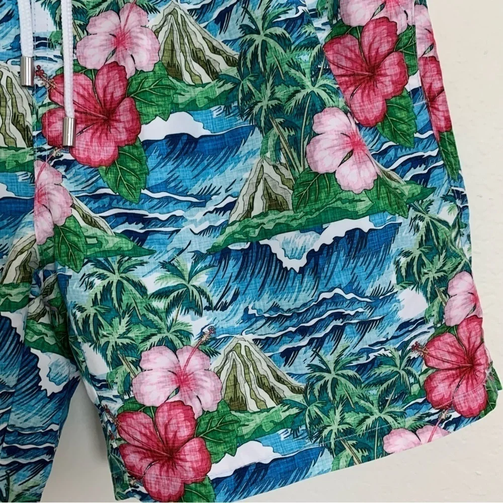 Franks Swim Trunks Mesh Lined Men’s M Pockets Boardshorts Logo Hibiscus Aloha